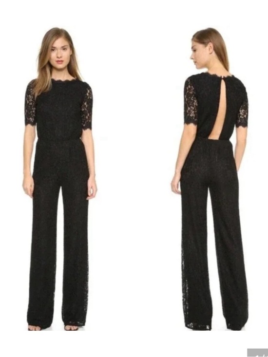 Diane Von Furstenberg Pants - DVF Diane von Furstenberg Kendra Black Lace Jumpsuit Size 10 Party Luxury